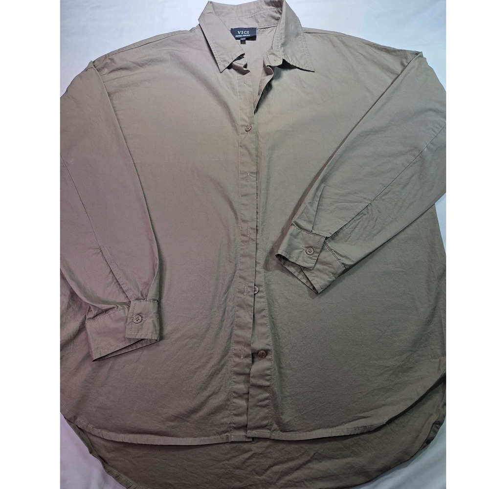 VICI Womens Extra Small Taupe Brown Oversized Button Down High Low Shirt